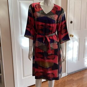 Hugo Boss Silk Multicolor Abstract Midi Dress
